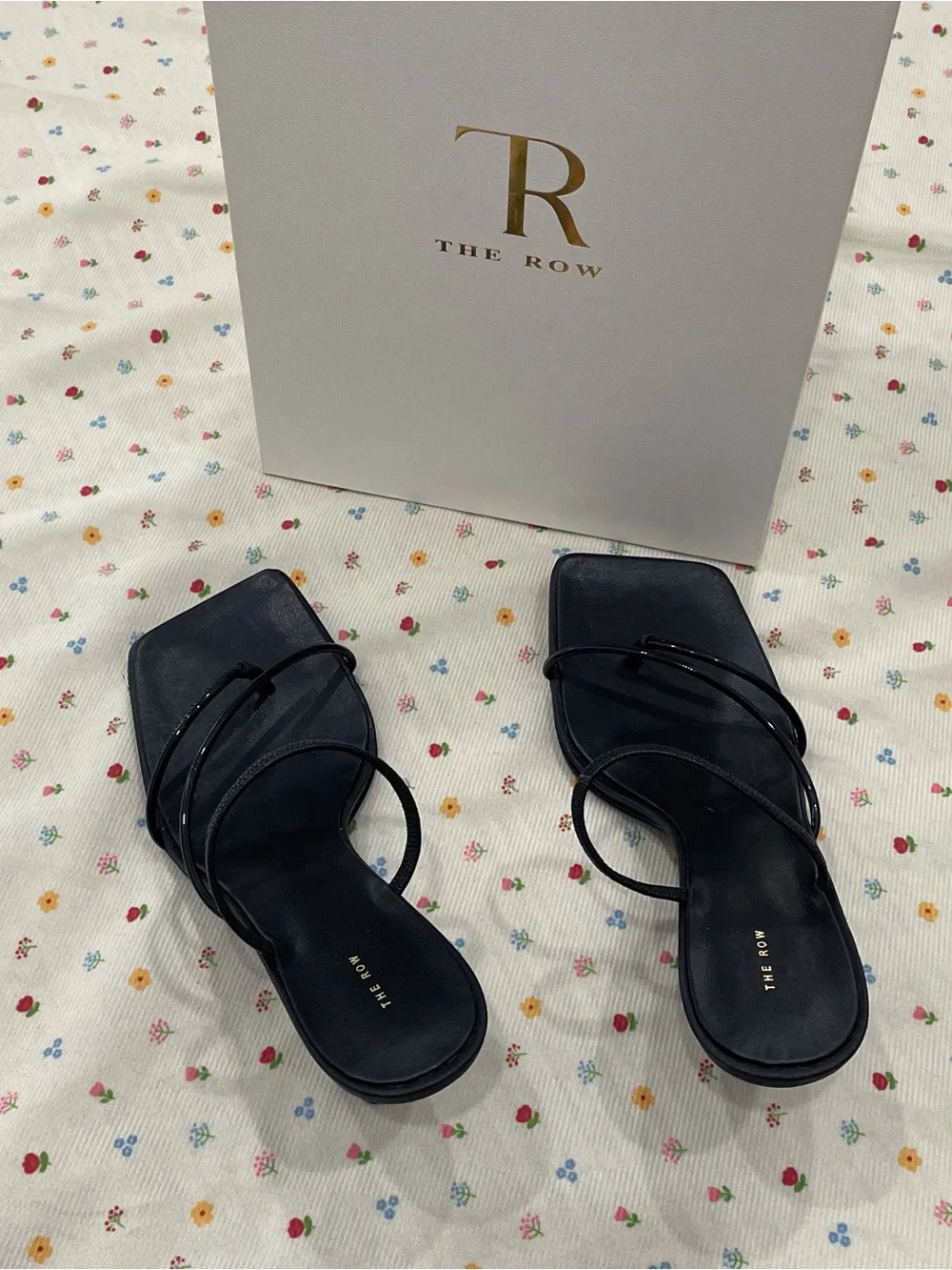 The Row Black Leather Square-Toe Strappy Slide Heels